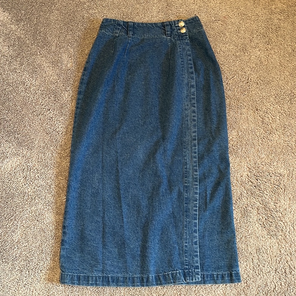 Ruff hewn vintage denim midi skirt